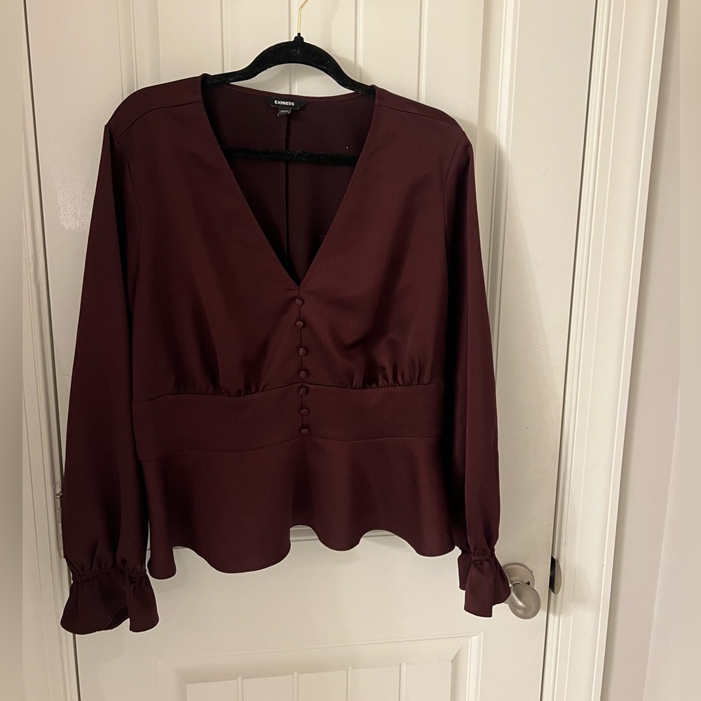 Express Deep Burgundy Button-Front Blouse